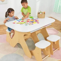 Bedroom^KidKraft Arches Expandable Table & Bench Set - White