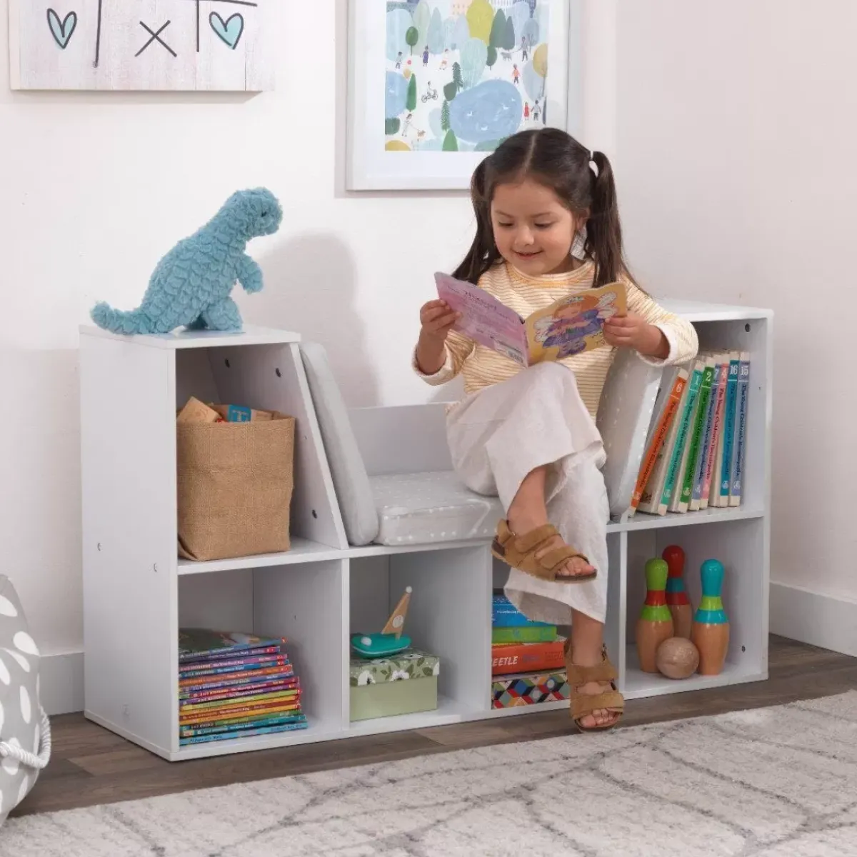 Bedroom^KidKraft Bookcase With Reading Nook - White