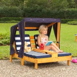 Outdoor Kids' Chairs^KidKraft Double Chaise Lounge With Cup Holders - Honey & Navy