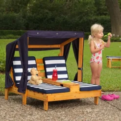 Outdoor Kids' Chairs^KidKraft Double Chaise Lounge With Cup Holders - Honey & Navy