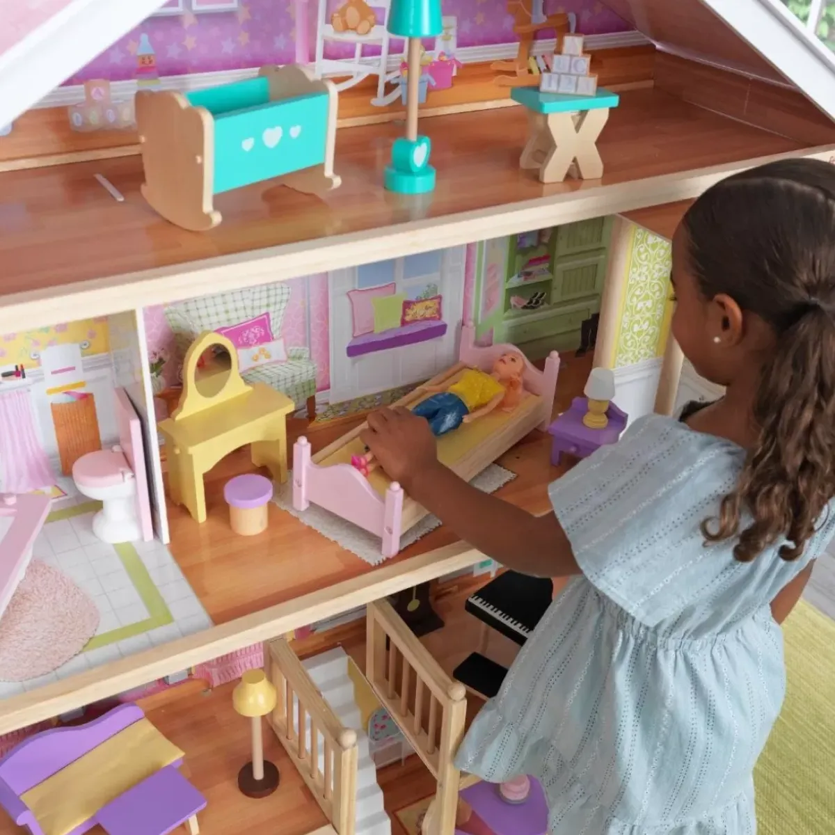 Dollhouses^KidKraft Grand View Mansion Dollhouse With Ez Kraft Assembly™
