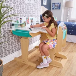 Bedroom^KidKraft Grow Together™ Pocket Adjustable Desk With Hutch And Chair - Natural