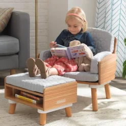Bedroom^KidKraft Mid-Century Kid Reading Chair & Ottoman