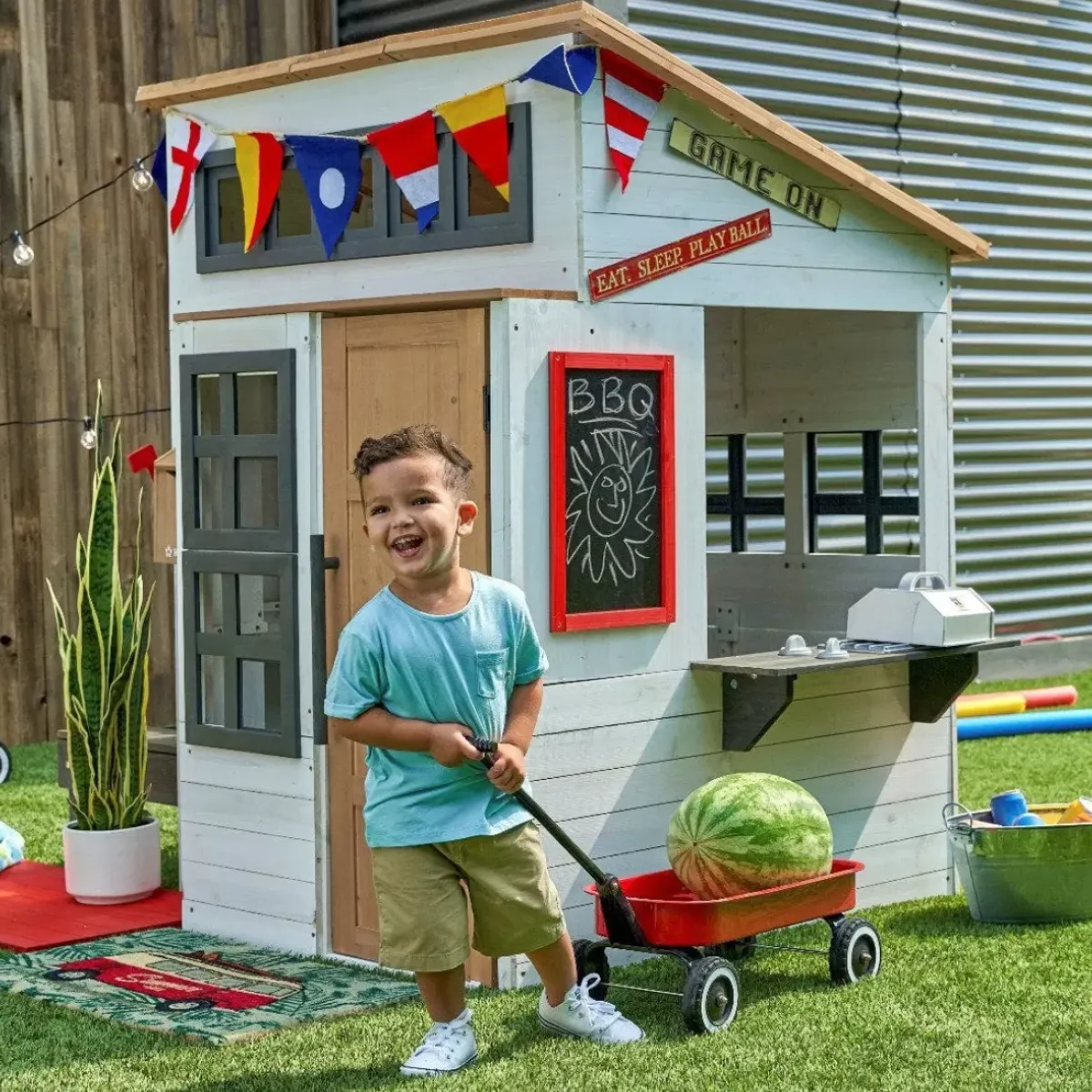 Outdoor Playhouses^KidKraft Modern Outdoor Playhouse - White & Raven