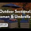 Outdoor Kids' Chairs^KidKraft Outdoor Sectional, Ottoman & Umbrella Set - Barnwood Gray & Navy