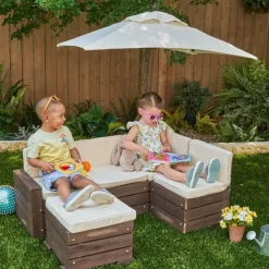 Outdoor Kids' Chairs^KidKraft Outdoor Sectional Ottoman & Umbrella Set- Bear Brown & Beige