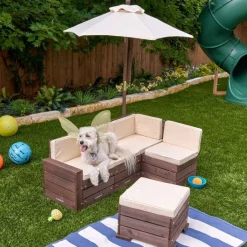 Outdoor Kids' Chairs^KidKraft Outdoor Sectional Ottoman & Umbrella Set- Bear Brown & Beige