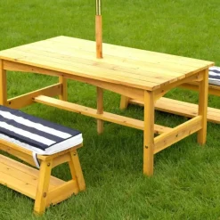 Kids' Picnic Tables^KidKraft Outdoor Table & Bench Set With Cushions & Umbrella - Navy & White Stripes