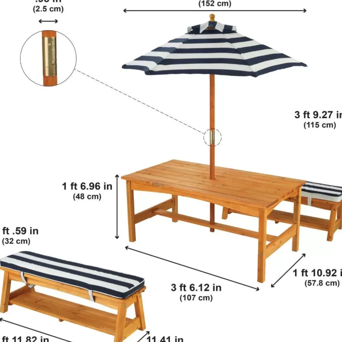 Kids' Picnic Tables^KidKraft Outdoor Table & Bench Set With Cushions & Umbrella - Navy & White Stripes