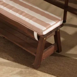 Kids' Picnic Tables^KidKraft Outdoor Table & Bench Set With Cushions & Umbrella - Oatmeal & White Stripes