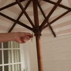 Kids' Picnic Tables^KidKraft Outdoor Table & Bench Set With Cushions & Umbrella - Oatmeal & White Stripes