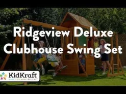 Swing Sets^KidKraft Ridgeview Deluxe Clubhouse Wooden Swing Set / Playset