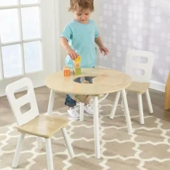 Bedroom^KidKraft Round Storage Table & 2 Chair Set - Natural & White