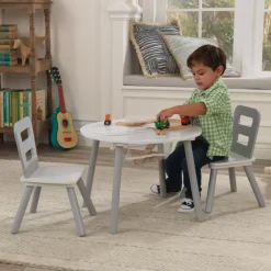 Bedroom^KidKraft Round Storage Table & 2 Chair Set - Gray & White