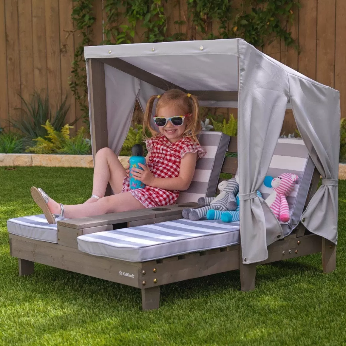 Hot KidKraft Double Chaise Lounge With Cup Holders - Gray