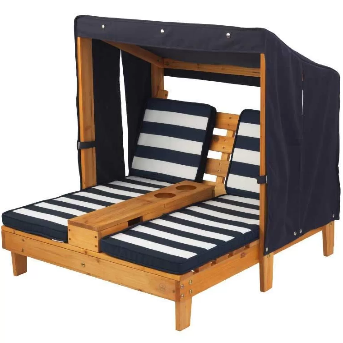 Online KidKraft Double Chaise Lounge With Cup Holders - Honey & Navy