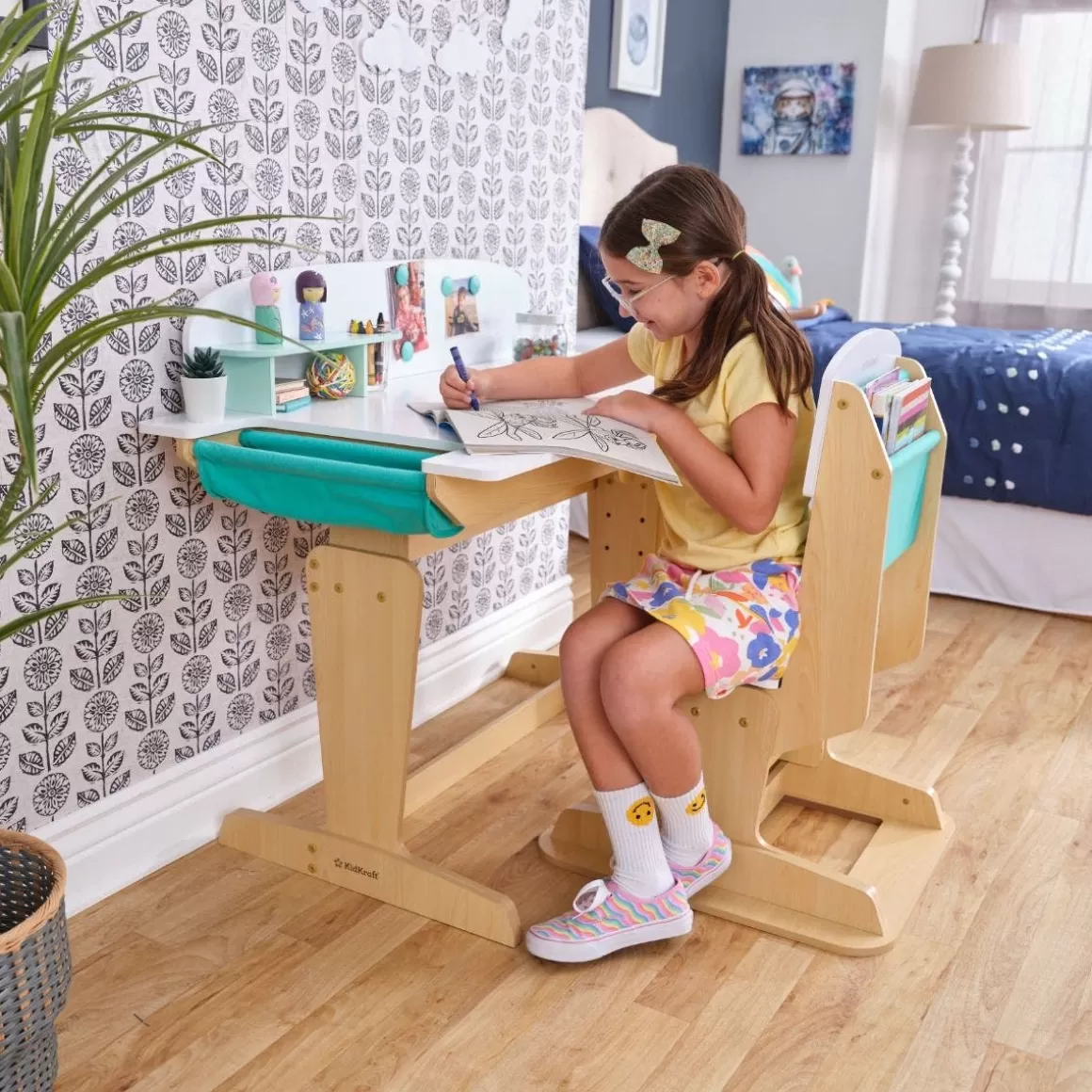 Online KidKraft Grow Together™ Pocket Adjustable Desk With Hutch And Chair - Natural