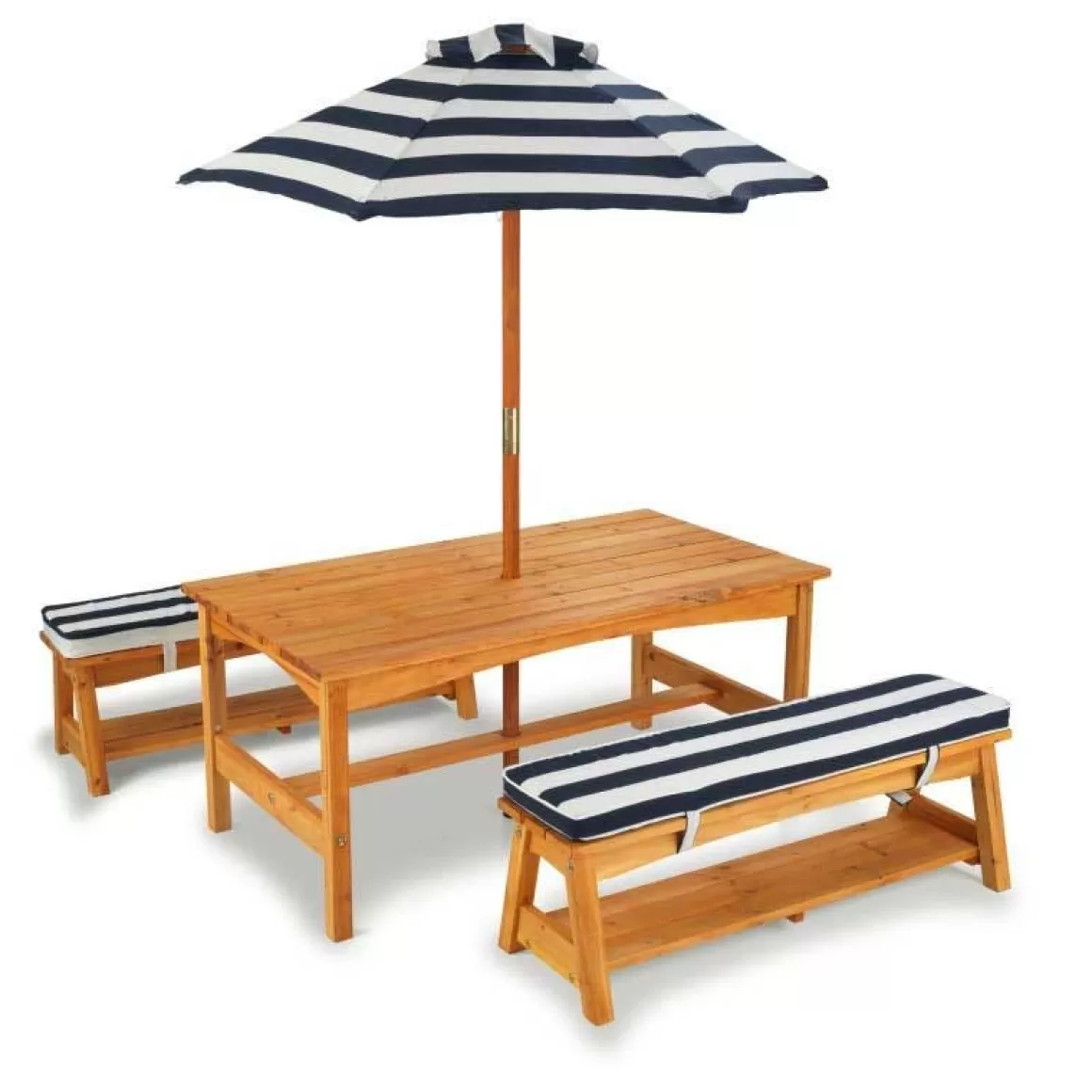 Flash Sale KidKraft Outdoor Table & Bench Set With Cushions & Umbrella - Navy & White Stripes