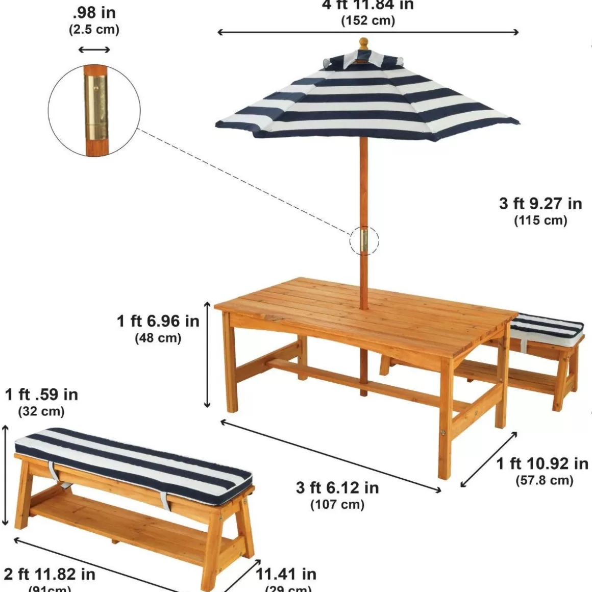 Flash Sale KidKraft Outdoor Table & Bench Set With Cushions & Umbrella - Navy & White Stripes