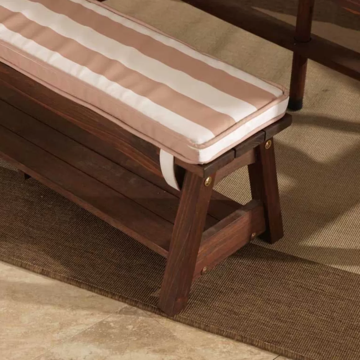 Flash Sale KidKraft Outdoor Table & Bench Set With Cushions & Umbrella - Oatmeal & White Stripes