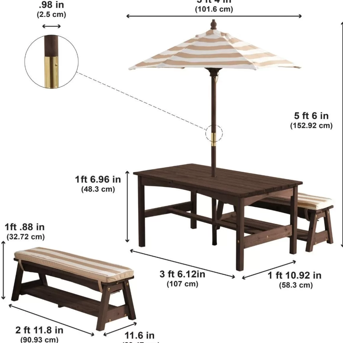 Flash Sale KidKraft Outdoor Table & Bench Set With Cushions & Umbrella - Oatmeal & White Stripes