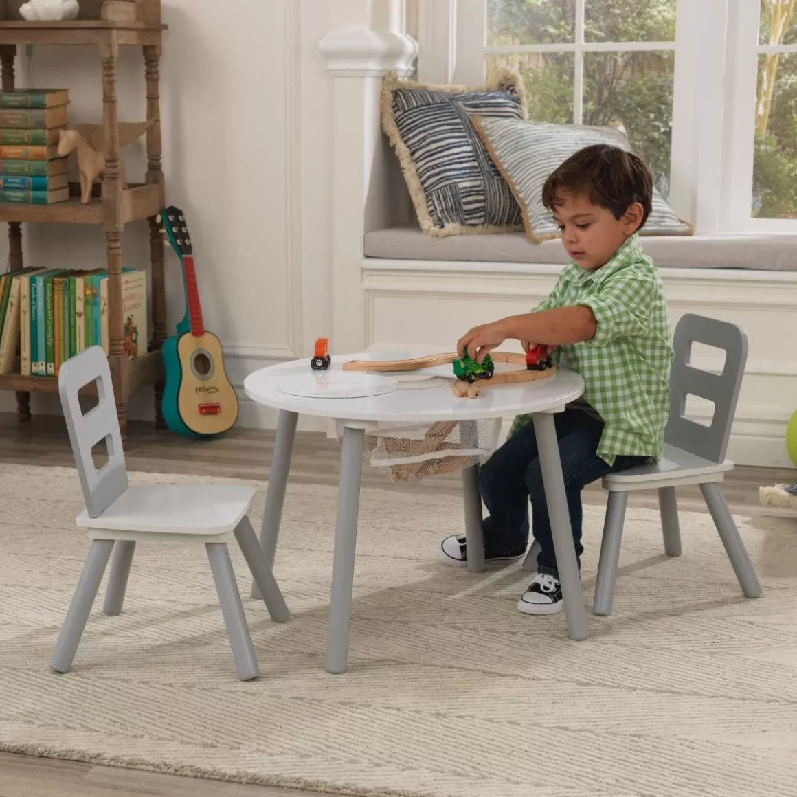 Outlet KidKraft Round Storage Table & 2 Chair Set - Gray & White