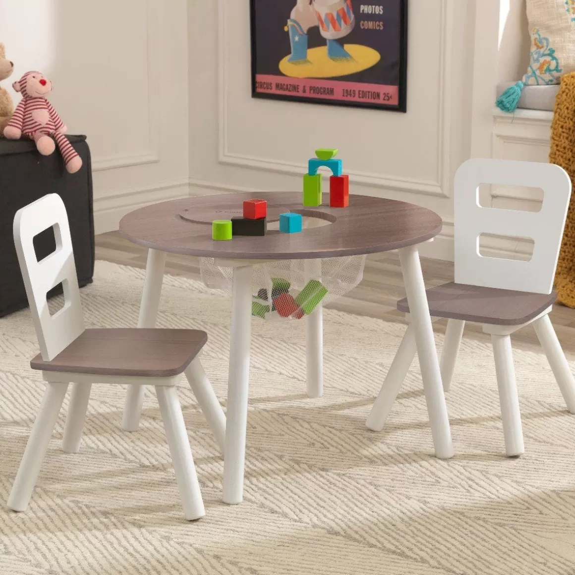 Sale KidKraft Round Storage Table & 2 Chair Set - Gray Ash