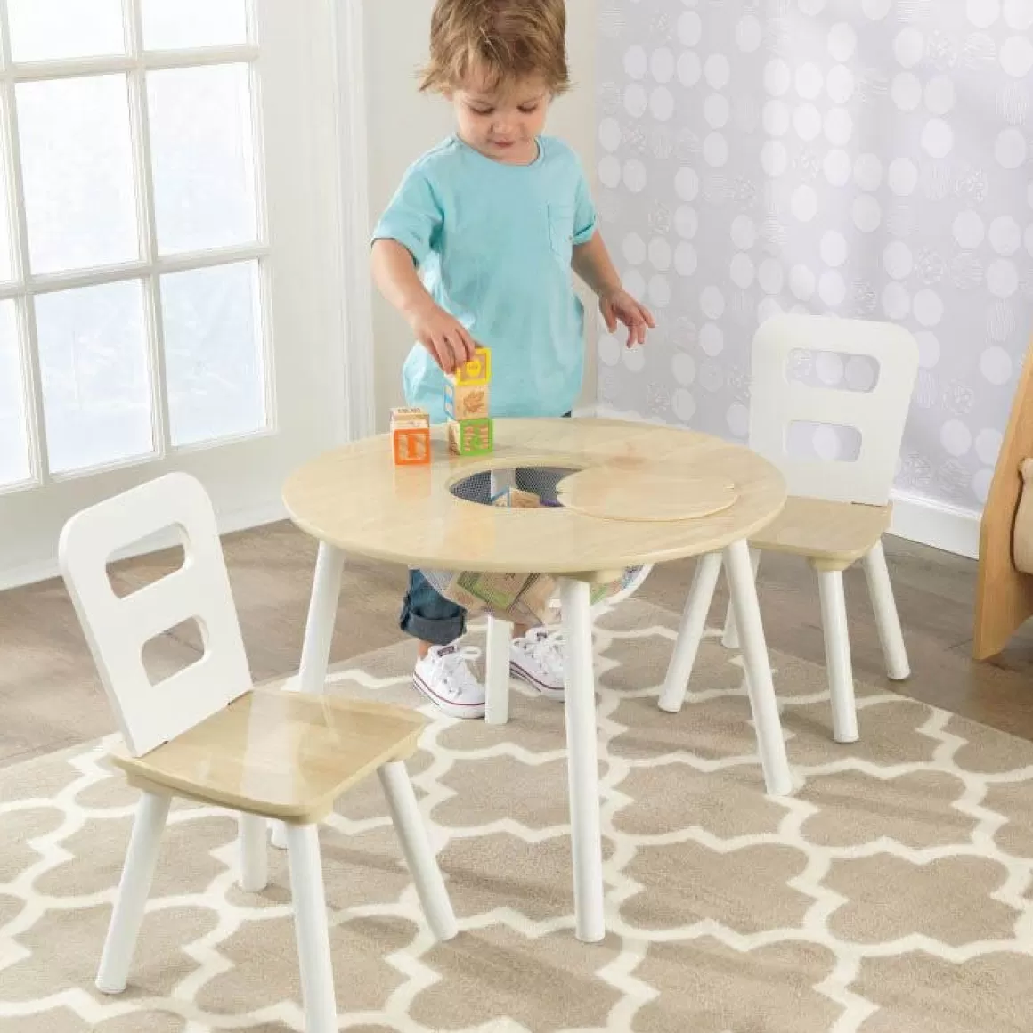 Outlet KidKraft Round Storage Table & 2 Chair Set - Natural & White