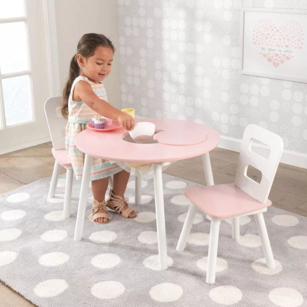 Shop KidKraft Round Storage Table & 2 Chair Set - Pink & White