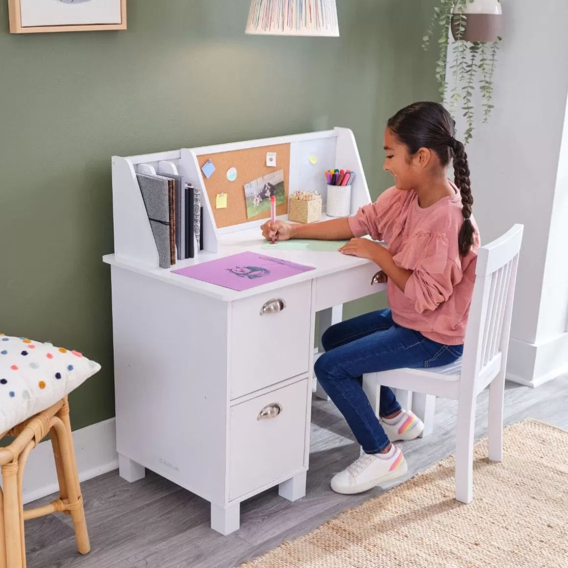 Store KidKraft Study Desk With Chair - White